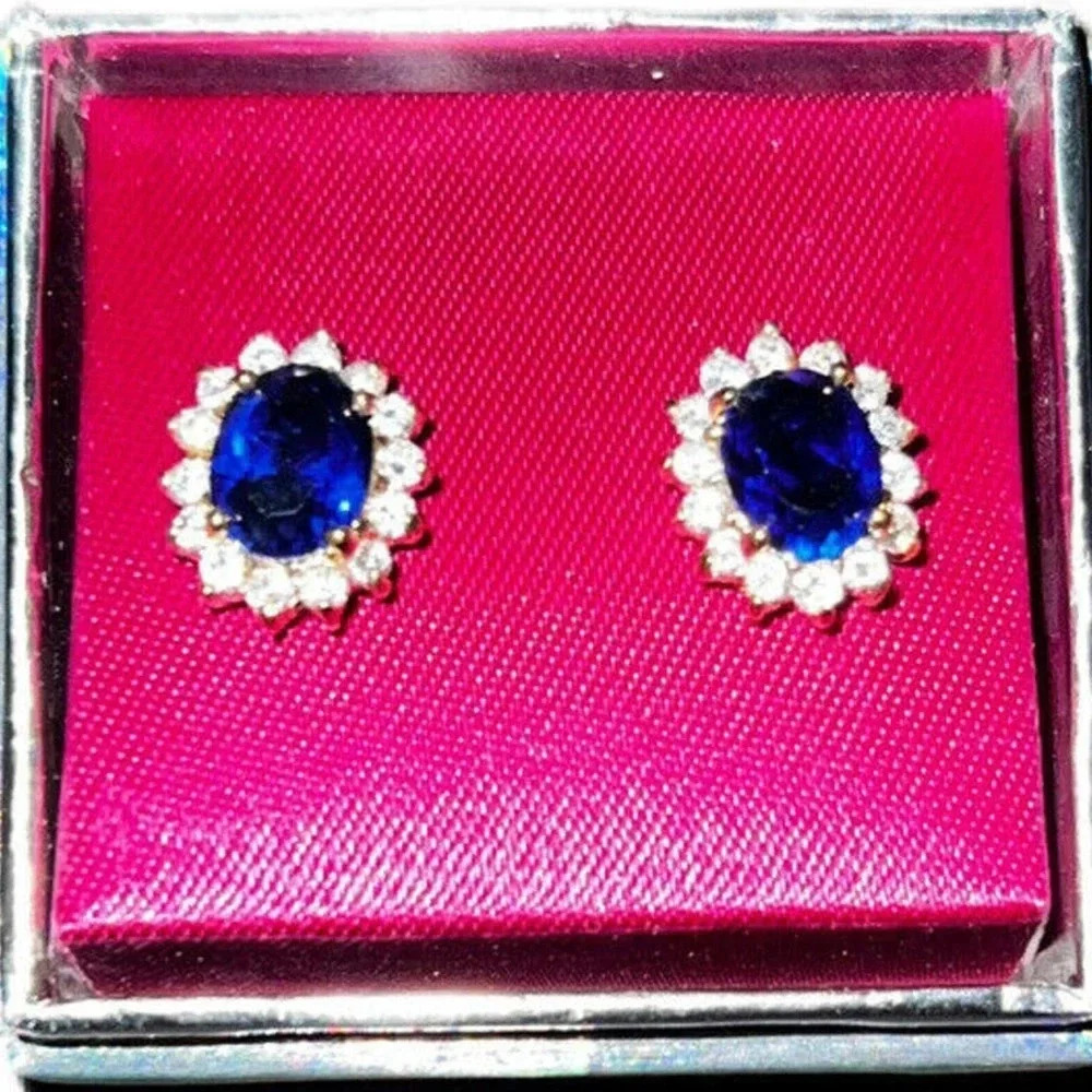 Wildfire Sapphire Blue Colored Crystals Pierced Earrings New HSN